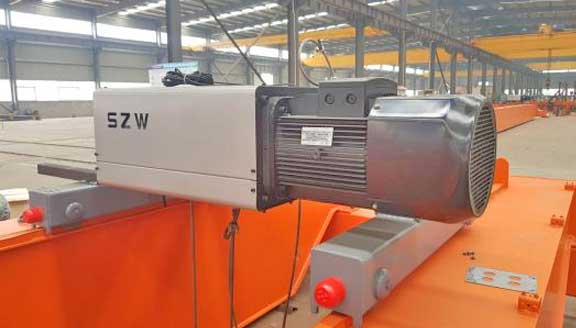 Double girder overhead crane with European style rope hoist processed at crane factory