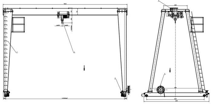 Single girder gantry crane with low headroom wire rope hoist 