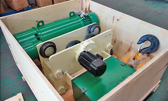 Wire rope low profile hoist packed for delivery