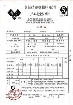 Wire rope certifications