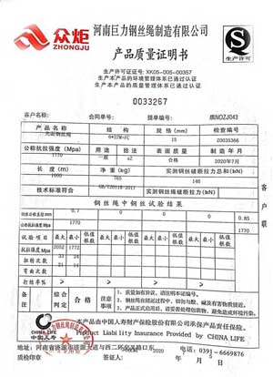 Wire rope certifications