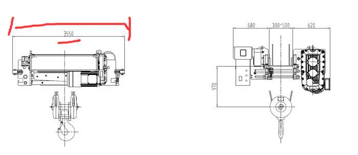 European style 15 ton 40 m electric wire rope hoist hoist with low headroom design