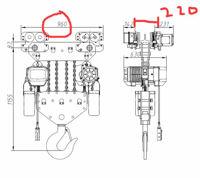 15 ton 40 m electric chain hoist with Import configuration