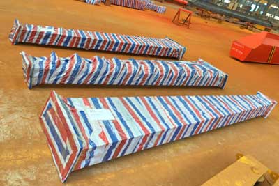 Supporting gantry legs of the 5 ton single girder gantry crane packed for delivery to Australia