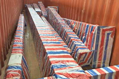 Main beam and legs of the 5 ton crane loaded into containers