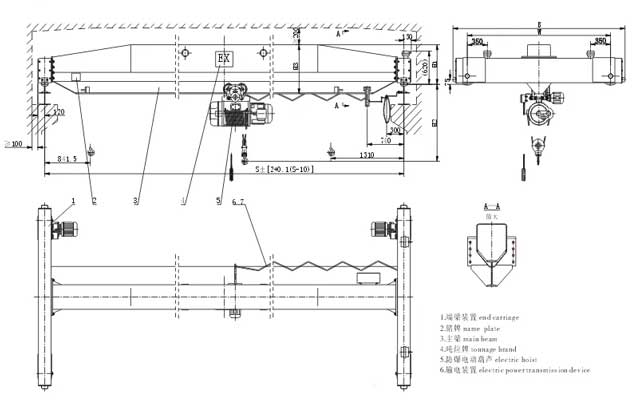 Explosion proof electric overhead crane 10 ton drawing