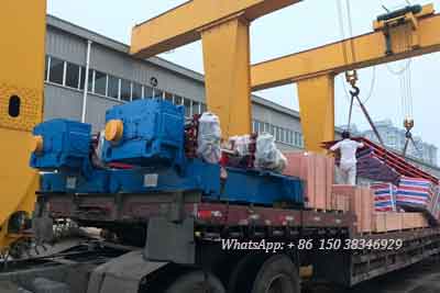 2 open winch trolleys 7.5 ton loaded into truck for delivery to Pakistan