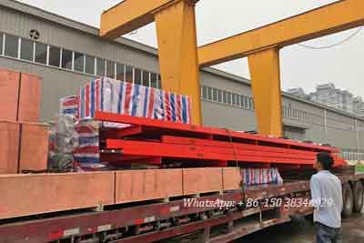 Parts of 7.5 ton double girder bridge crane loaded into truck for delivery pakistan