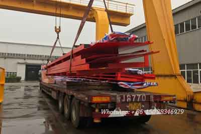 Parts of 7.5 ton double girder bridge crane loaded into truck for delivery pakistan