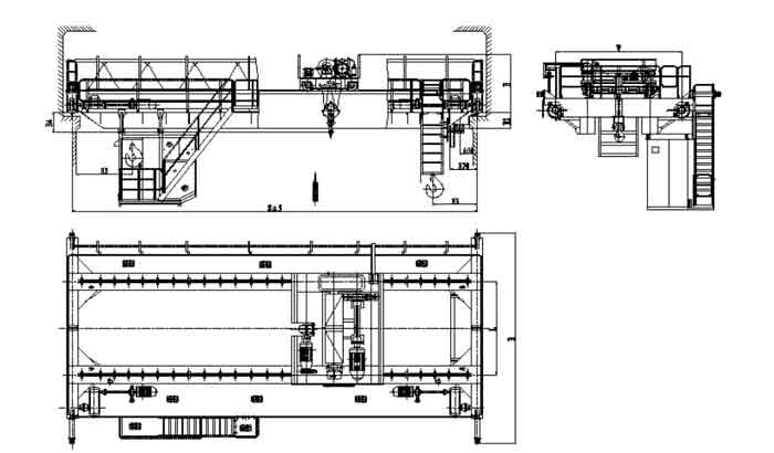 qb type explosion proof double girder overhead crane 10 ton drawing 