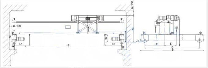 LDP single girder overhead crane low headroom design 10 ton drawing 