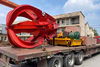 15 ton overhead crane open winch trolley and grab bucket loaded into truck for delivery