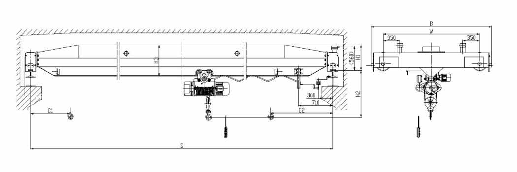 Economical single girder overhead bridge crane drawing for your reference