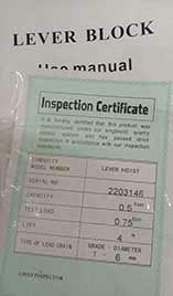lever chian blocks 0.5 ton certificates.
