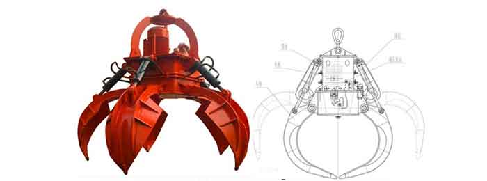 Hydraulic grab for overhead cranes and gantry cranes