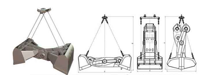 Scissor crane grab for overhead cranes and gantry cranes