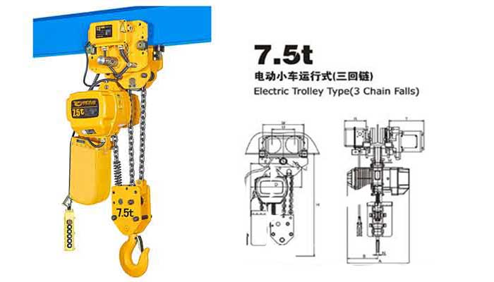 7.5 ton motorized electric chain hoist for salest and design drawing