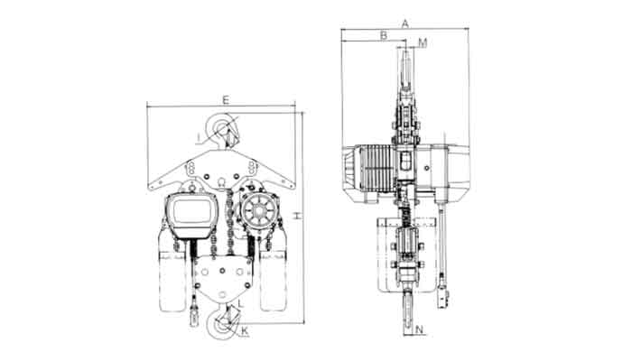 10 ton electric chain block with suspension hook hoist design drawing