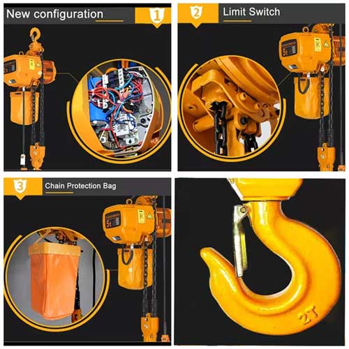 Main parts and compents of electric chain hoist with hook suspension