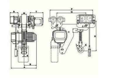  0.5-5 ton low ceiling workshop electric chain hoist drawing 