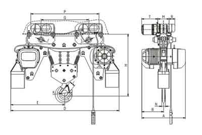  10 ton low ceiling workshop electric chain hoist drawing 