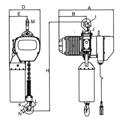 Headroom of hook mounted electric chain hoist design drawing - H is the headroom