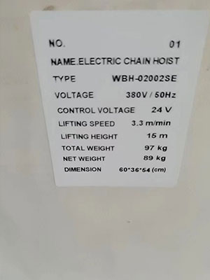 Motorized electric chain hoist packed for delivery to Pakistan 