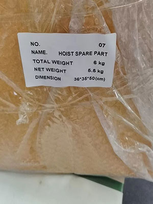Electric chain hoist parts packed for delivery to Pakistan
