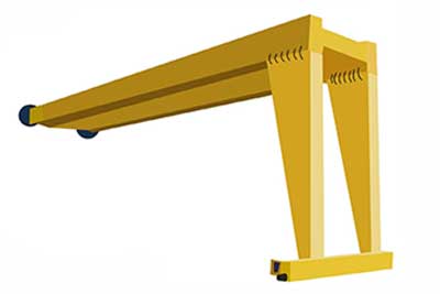 Double girder semi-gantry crane for warehouse material handling