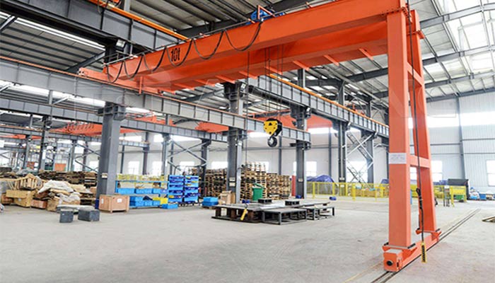 Warehouse gantry crane with semi gantry design