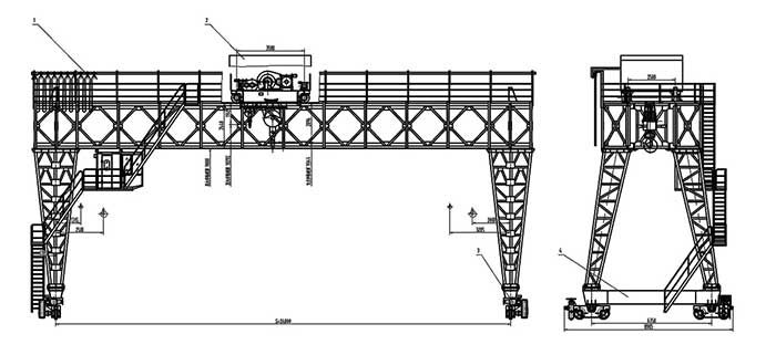 truss girder gantry crane 32 ton drawing