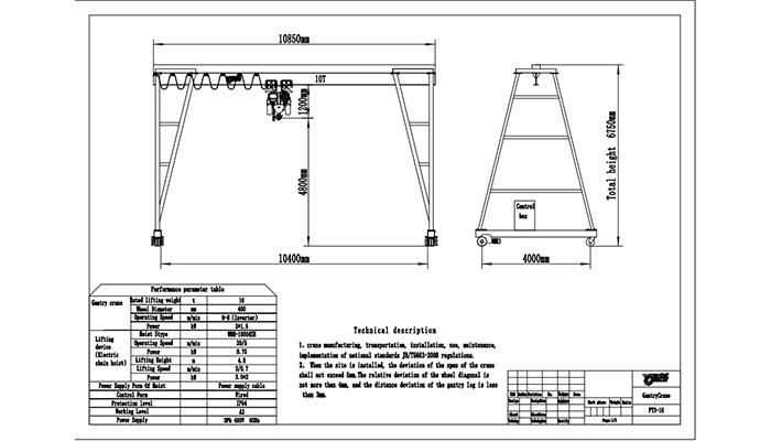 10 ton portable gantry crane drawing for Canadian client mold handling 