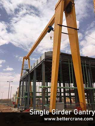 motorized single girder gantry crane with electric hoists.
