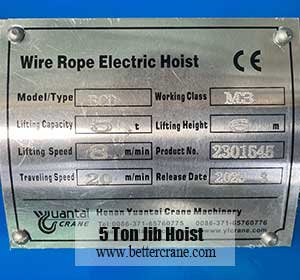 5 ton explosion jib hoist nameplate 6 m lifting height