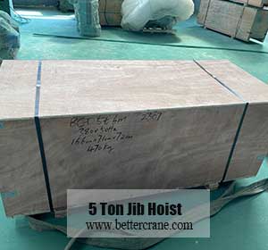 5 ton jib crane hoist packaged in wooden boxes.