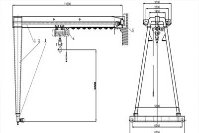 CD/MD electric hoist single girder semi gantry crane drawing 