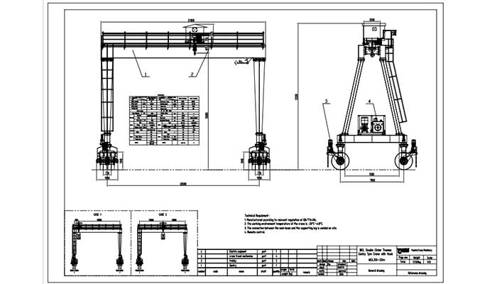 30 ton double girder gantry crane with rubber tyred design 30 ton drawing 