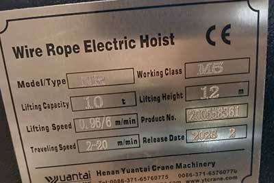 NR type electric hoist, 10 ton, 12 m lifting heigh