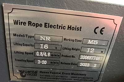 NR type electric hoist, 16 ton, 12 m lifting height