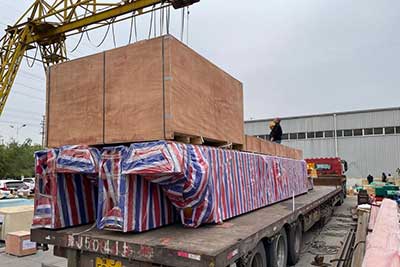 Main girder and hoist trolley boxed for shipping to Saudi Arabia