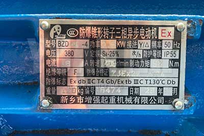 Explosion proof motor for electric hoist