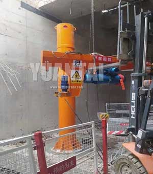 Floor mounted column jib crane arm installation