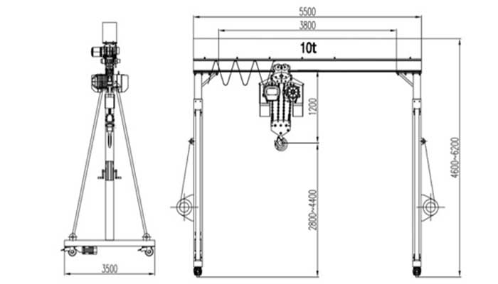 10 ton portable gantry crane for warehouse material handling