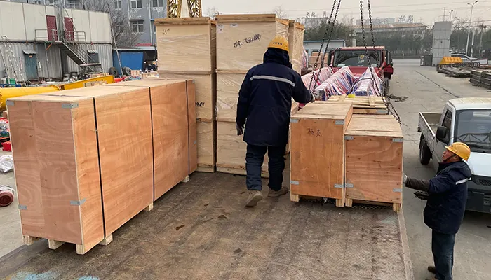 Under running bridge crane parts and components packed for delivery