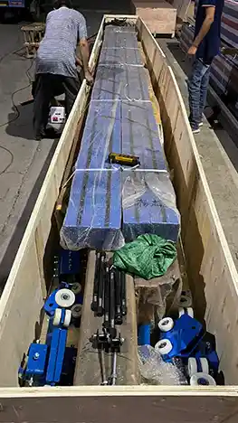 KBK Ccrane steel frame and parts packed for delivery