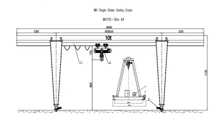 cantilevered gantry crane 10 ton design drawing for client from Uzbekistan