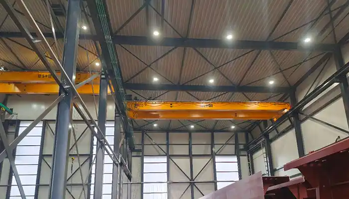 double girder double hoist overhead crane with 5 ton + 5 ton capacity for sale Poland 