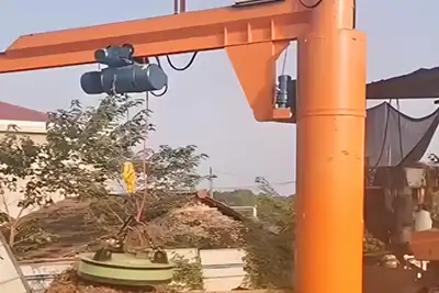 360° Freestanding Jib Crane + Magnet for Steel Scrap Yard