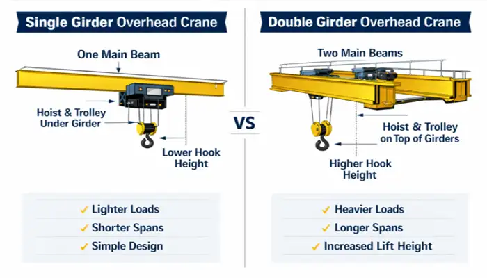 single girder overhead crane vs double girder overhead cranes 
