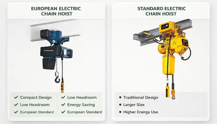 Electric chain hoist vs European style Electric Chain Hoist 